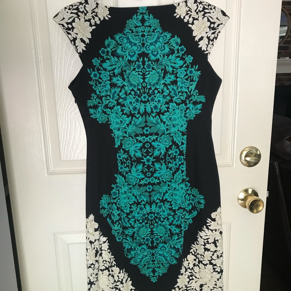 Maggy London Black, White, and Green Shift Dress.